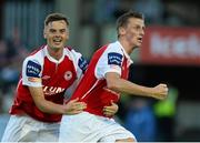 26 July 2013; St. Patrick’s Athletic's Anto Flood, right, celebrates after scoring his side's first goal with team-mate Greg Bolger. Airtricity League Premier Division, St. Patrick’s Athletic v Cork City, Richmond Park, Dublin. Picture credit: David Maher / SPORTSFILE