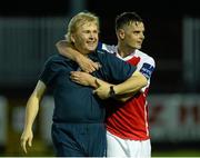 26 July 2013; St. Patrick’s Athletic manager Liam Buckley celebrates with Greg Bolger at the end of the game. Airtricity League Premier Division, St. Patrick’s Athletic v Cork City, Richmond Park, Dublin. Picture credit: David Maher / SPORTSFILE