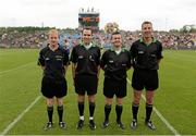 21 July 2013; Referee Ray McBrien, second from right, with sideline official Ciarán McGovern, left, and linesmen Shane Hehir and John Gilmartin, right. Electric Ireland Connacht GAA Football Minor Championship Final, Roscommon v Mayo, Elverys MacHale Park, Castlebar, Co. Mayo. Picture credit: Stephen McCarthy / SPORTSFILE