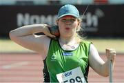 27 July 2013; Team Ireland’s Deirdre Mongan, from Galway, competing in the Women’s Shot Put – F52/53 final. 2013 IPC Athletics World Championships, Stadium Parilly, Lyon, France. Picture credit: John Paul Thomas / SPORTSFILE