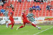 27 July 2013; Ronan Finn, Shamrock Rovers, in action against Alan Keane, Sligo Rovers. Airtricity League Premier Division, Sligo Rovers v Shamrock Rovers,The Showgrounds, Sligo. Picture credit: Tommy Greally / SPORTSFILE