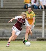 27 July 2013; Karen Hegarty, Westmeath, in action against Nicole McLaughlin, Donegal. TG4 All-Ireland Ladies Senior Football Championship, Round 1, Qualifier, Donegal v Westmeath, Pairc Sean Mac Diarmada, Carrick-on-Shannon, Co. Leitrim. Picture credit: Oliver McVeigh / SPORTSFILE