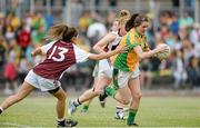 27 July 2013; Kathy Herron, Donegal, in action against Karen Hegarty, Westmeath. TG4 All-Ireland Ladies Senior Football Championship, Round 1, Qualifier, Donegal v Westmeath, Pairc Sean Mac Diarmada, Carrick-on-Shannon, Co. Leitrim. Picture credit: Oliver McVeigh / SPORTSFILE