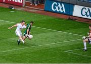 27 July 2013; Meath's Seamus Kenny is tripped on the edge of the square by Conor Gormley of Tyrone. The referee awarded a penalty. GAA Football All-Ireland Senior Championship, Round 4, Meath v Tyrone, Croke Park, Dublin. Picture credit: Ray McManus / SPORTSFILE