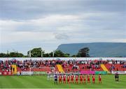 27 July 2013; The teams stand for a minutes applause for former Sligo Rovers player Patrick Conlon who recently passed away. Airtricity League Premier Division, Sligo Rovers v Shamrock Rovers,The Showgrounds, Sligo. Picture credit: Tommy Greally / SPORTSFILE
