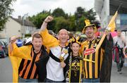28 July 2013; Kilkenny supporters, from left, George Fitzgerald, Richie Wallace, Dylan O'Brien, age 11, and William Wallace ahead of the game. GAA Hurling All-Ireland Senior Championship, Quarter-Final, Cork v Kilkenny, Semple Stadium, Thurles, Co. Tipperary. Picture credit: Stephen McCarthy / SPORTSFILE