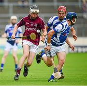 28 July 2013; Adrian Morrissey, Galway, in action against Evan Cuddy, blue helmet, and Conor Phelan, Laois. Electric Ireland GAA Hurling All-Ireland Minor Championship, Quarter-Final, Galway v Laois, Semple Stadium, Thurles, Co. Tipperary. Picture credit: Ray McManus / SPORTSFILE