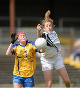 27 July 2013; Roisin Byrne, Kildare, in action against AmyBrien, Clare. TG4 All-Ireland Ladies Senior Football Championship, Round 1, Qualifier, Clare v Kildare, Pairc Sean Mac Diarmada, Carrick-on-Shannon, Co. Leitrim. Picture credit: Oliver McVeigh / SPORTSFILE
