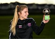 30 November 2021; Ellen Molloy of Wexford Youths with her SSE Airtricity Women’s National League Player of the Month award for October at Presentation Secondary School Kilkenny in Kilkenny. Photo by Piaras Ó Mídheach/Sportsfile