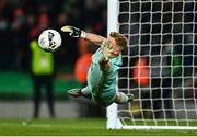 28 November 2021; Bohemians goalkeeper James Talbot fails to save a penalty taken by Robbie Benson of St Patrick's Athletic during the Extra.ie FAI Cup Final match between Bohemians and St Patrick's Athletic at Aviva Stadium in Dublin. Photo by Eóin Noonan/Sportsfile