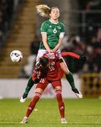 30 November 2021; Megan Connolly of Republic of Ireland in action against Natela Tsotseria of Georgia during the FIFA Women's World Cup 2023 qualifying group A match between Republic of Ireland and Georgia at Tallaght Stadium in Dublin. Photo by Stephen McCarthy/Sportsfile