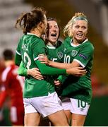 30 November 2021; Lucy Quinn of Republic of Ireland celebrates with teammates Kyra Carusa, left, and Denise O'Sullivan, right, after scoring her side's third goal during the FIFA Women's World Cup 2023 qualifying group A match between Republic of Ireland and Georgia at Tallaght Stadium in Dublin. Photo by Stephen McCarthy/Sportsfile