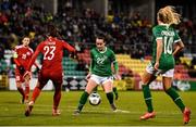 30 November 2021; Roma McLaughlin of Republic of Ireland in action against Ani Dzadzua of Georgia during the FIFA Women's World Cup 2023 qualifying group A match between Republic of Ireland and Georgia at Tallaght Stadium in Dublin. Photo by Eóin Noonan/Sportsfile