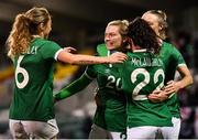 30 November 2021; Saoirse Noonan of Republic of Ireland, centre, celebrates with teammates Megan Connolly, left, and Roma McLaughlin, 22, after scoring her side's ninth goal during the FIFA Women's World Cup 2023 qualifying group A match between Republic of Ireland and Georgia at Tallaght Stadium in Dublin. Photo by Eóin Noonan/Sportsfile