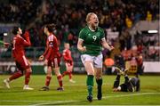 30 November 2021; Amber Barrett of Republic of Ireland celebrates after scoring her side's tenth goal during the FIFA Women's World Cup 2023 qualifying group A match between Republic of Ireland and Georgia at Tallaght Stadium in Dublin. Photo by Stephen McCarthy/Sportsfile