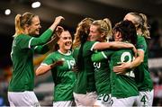 30 November 2021; Saoirse Noonan of Republic of Ireland celebrates with teammates after scoring her side's ninth goal during the FIFA Women's World Cup 2023 qualifying group A match between Republic of Ireland and Georgia at Tallaght Stadium in Dublin. Photo by Eóin Noonan/Sportsfile