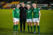 30 November 2021; Republic of Ireland sports scientist Kate Keaney, second left, with Republic of Ireland players, from left,  Roma McLaughlin, Ciara Grant and Amber Barrett  after the FIFA Women's World Cup 2023 qualifying group A match between Republic of Ireland and Georgia at Tallaght Stadium in Dublin. Photo by Stephen McCarthy/Sportsfile
