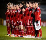 30 November 2021; Georgia players stand for the playing of the National Anthem before the FIFA Women's World Cup 2023 qualifying group A match between Republic of Ireland and Georgia at Tallaght Stadium in Dublin. Photo by Stephen McCarthy/Sportsfile