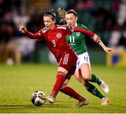 30 November 2021; Irina Khaburdzania of Georgia in action against Katie McCabe of Republic of Ireland during the FIFA Women's World Cup 2023 qualifying group A match between Republic of Ireland and Georgia at Tallaght Stadium in Dublin. Photo by Stephen McCarthy/Sportsfile