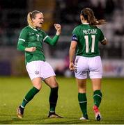 30 November 2021; Diane Caldwell celebrates the opening Republic of Ireland goal with team-mate Katie McCabe, right, during the FIFA Women's World Cup 2023 qualifying group A match between Republic of Ireland and Georgia at Tallaght Stadium in Dublin. Photo by Stephen McCarthy/Sportsfile