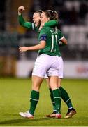 30 November 2021; Diane Caldwell celebrates the opening Republic of Ireland goal with team-mate Katie McCabe, right, during the FIFA Women's World Cup 2023 qualifying group A match between Republic of Ireland and Georgia at Tallaght Stadium in Dublin. Photo by Stephen McCarthy/Sportsfile