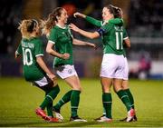 30 November 2021; Republic of Ireland players, from left, Denise O'Sullivan, Megan Connolly, Diane Caldwell and Katie McCabe, 11, celebrate their opening goal during the FIFA Women's World Cup 2023 qualifying group A match between Republic of Ireland and Georgia at Tallaght Stadium in Dublin. Photo by Stephen McCarthy/Sportsfile