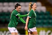 30 November 2021; Denise O'Sullivan of Republic of Ireland celebrates after scoring her side's fourth goal with team-mate Jessica Ziu, left, during the FIFA Women's World Cup 2023 qualifying group A match between Republic of Ireland and Georgia at Tallaght Stadium in Dublin. Photo by Stephen McCarthy/Sportsfile