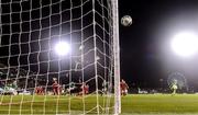 30 November 2021; Georgia goalkeeper Teona Sukhashvili saves a shot on target by Ruesha Littlejohn of Republic of Ireland during the FIFA Women's World Cup 2023 qualifying group A match between Republic of Ireland and Georgia at Tallaght Stadium in Dublin. Photo by Eóin Noonan/Sportsfile