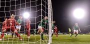 30 November 2021; Saoirse Noonan of Republic of Ireland celebrates after scoring her side's ninth goal during the FIFA Women's World Cup 2023 qualifying group A match between Republic of Ireland and Georgia at Tallaght Stadium in Dublin. Photo by Eóin Noonan/Sportsfile