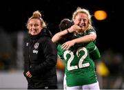 30 November 2021; Amber Barrett and Roma McLaughlin of Republic of Ireland celebrate following the FIFA Women's World Cup 2023 qualifying group A match between Republic of Ireland and Georgia at Tallaght Stadium in Dublin. Photo by Stephen McCarthy/Sportsfile