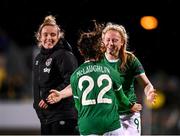 30 November 2021; Amber Barrett and Roma McLaughlin of Republic of Ireland celebrate following the FIFA Women's World Cup 2023 qualifying group A match between Republic of Ireland and Georgia at Tallaght Stadium in Dublin. Photo by Stephen McCarthy/Sportsfile