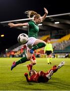 30 November 2021; Amber Barrett of Republic of Ireland in action against Tamari Tatuashvili of Georgia during the FIFA Women's World Cup 2023 qualifying group A match between Republic of Ireland and Georgia at Tallaght Stadium in Dublin. Photo by Stephen McCarthy/Sportsfile