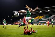 30 November 2021; Amber Barrett of Republic of Ireland in action against Tamari Tatuashvili of Georgia during the FIFA Women's World Cup 2023 qualifying group A match between Republic of Ireland and Georgia at Tallaght Stadium in Dublin. Photo by Stephen McCarthy/Sportsfile