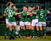30 November 2021; Republic of Ireland players celebrate their 11th goal during the FIFA Women's World Cup 2023 qualifying group A match between Republic of Ireland and Georgia at Tallaght Stadium in Dublin. Photo by Stephen McCarthy/Sportsfile