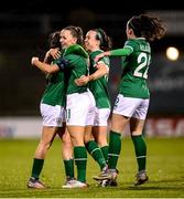 30 November 2021; Katie McCabe, second from left, of Republic of Ireland celebrates after scoring her side's eighth goal with team-mates, from left, Jessica Ziu, Ciara Grant and Roma McLaughlin during the FIFA Women's World Cup 2023 qualifying group A match between Republic of Ireland and Georgia at Tallaght Stadium in Dublin. Photo by Stephen McCarthy/Sportsfile