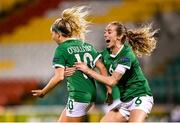 30 November 2021; Denise O'Sullivan of Republic of Ireland celebrates after scoring her side's sixth goal with team-mate Megan Connolly, right, during the FIFA Women's World Cup 2023 qualifying group A match between Republic of Ireland and Georgia at Tallaght Stadium in Dublin. Photo by Stephen McCarthy/Sportsfile