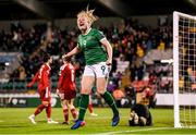 30 November 2021; Amber Barrett of Republic of Ireland celebrates after scoring her side's tenth goal during the FIFA Women's World Cup 2023 qualifying group A match between Republic of Ireland and Georgia at Tallaght Stadium in Dublin. Photo by Stephen McCarthy/Sportsfile