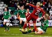 30 November 2021; Saoirse Noonan of Republic of Ireland in action against Mariam Kalandadze of Georgia during the FIFA Women's World Cup 2023 qualifying group A match between Republic of Ireland and Georgia at Tallaght Stadium in Dublin. Photo by Eóin Noonan/Sportsfile
