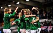 30 November 2021; Saoirse Noonan of Republic of Ireland celebrates with team-mates after scoring her side's ninth goal during the FIFA Women's World Cup 2023 qualifying group A match between Republic of Ireland and Georgia at Tallaght Stadium in Dublin. Photo by Eóin Noonan/Sportsfile