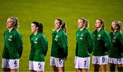 30 November 2021; Republic of Ireland players, from left, Louise Quinn, Niamh Fahey, Megan Connolly, Diane Caldwell, Ruesha Littlejohn and Denise O'Sullivan during the FIFA Women's World Cup 2023 qualifying group A match between Republic of Ireland and Georgia at Tallaght Stadium in Dublin. Photo by Eóin Noonan/Sportsfile