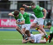 1 December 2021; Noah Maguire of Gonzaga is tackled by Noah McNulty of Presentation College during the Bank of Ireland Leinster Rugby Schools Senior League Division 1A Semi-Final match between Presentation College, Bray and Gonzaga at Energia Park in Dublin. Photo by Brendan Moran/Sportsfile