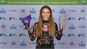 1 December 2021; Aoibheann Clancy of Wexford Youths with her Young Player of the Year award and Team of the Year award during the 2021 SSE Airtricity Women's National League Awards at Castleknock Hotel in Dublin. Photo by Piaras Ó Mídheach/Sportsfile