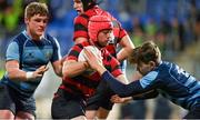 1 December 2021; Ashton Botha of Kilkenny College is tackled by Finn O'Connor of Castleknock College during the Bank of Ireland Leinster Rugby Schools Senior League Division 1A Semi-Final match between Castleknock College and Kilkenny College at Energia Park in Dublin. Photo by Brendan Moran/Sportsfile