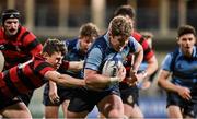 1 December 2021; Luke Brady of Castleknock College is tackled by Sean Naughton of Kilkenny College during the Bank of Ireland Leinster Rugby Schools Senior League Division 1A Semi-Final match between Castleknock College and Kilkenny College at Energia Park in Dublin. Photo by Brendan Moran/Sportsfile