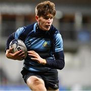 1 December 2021; Finn O'Connor of Castleknock College on the way to scoring his side's third try during the Bank of Ireland Leinster Rugby Schools Senior League Division 1A Semi-Final match between Castleknock College and Kilkenny College at Energia Park in Dublin. Photo by Brendan Moran/Sportsfile