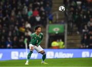 15 November 2021; Jamal Lewis of Northern Ireland during the FIFA World Cup 2022 Qualifier match between Northern Ireland and Italy at the National Football Stadium at Windsor Park in Belfast. Photo by David Fitzgerald/Sportsfile