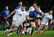 27 November 2021; Ciarán Frawley of Leinster is tackled by Nick Timoney of Ulster during the United Rugby Championship match between Leinster and Ulster at RDS Arena in Dublin.  Photo by Piaras Ó Mídheach/Sportsfile