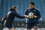 2 December 2021; Michael Ala'alatoa and Jordan Larmour during the Leinster Rugby captain's run at the RDS Arena in Dublin. Photo by Harry Murphy/Sportsfile