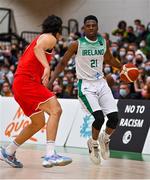 28 November 2021; Taiwo Badmus of Ireland in action against Erol Antonio Ersek of Austria during the FIBA EuroBasket 2025 Pre-Qualifiers First Round Group A match between Ireland and Austria at National Basketball Arena in Tallaght, Dublin. Photo by Brendan Moran/Sportsfile