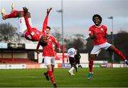 20 March 2021; Romeo Parkes, left, celebrates after scoring his side's first goal with Sligo Rovers team-mate Walter Figueira, right, during the SSE Airtricity League Premier Division match between Sligo Rovers and Dundalk at The Showgrounds in Sligo. Photo by Stephen McCarthy/Sportsfile